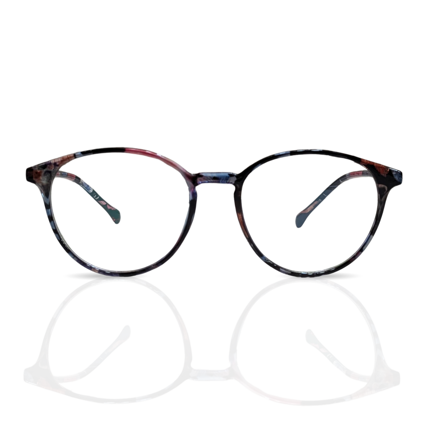 Round Retro-Chic Eyeglasses with Artistic Pattern